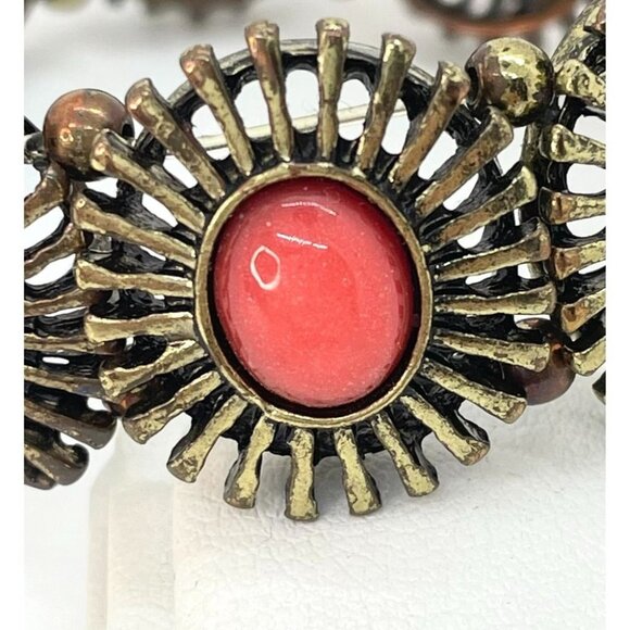 Vintage Sunburst Stretch Boho Bracelet Orange & Green Stones Gift Festival - Picture 4 of 4